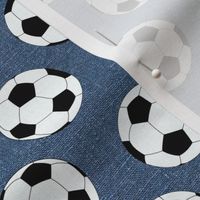 Soccer Balls on Blue Linen - extra small scale 