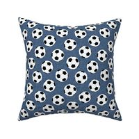 Soccer Balls on Blue Linen - extra small scale 