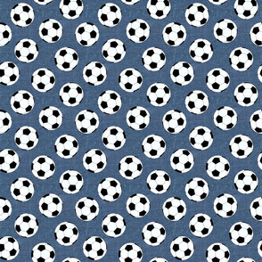 Soccer Balls on Blue Linen - extra small scale 
