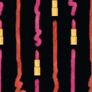 Lipstick Stripes - Large Scale - Black Background