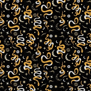 Magical Snake Galaxy- Bohemian Mystical Snakes- Black and Gold- Regular Scale