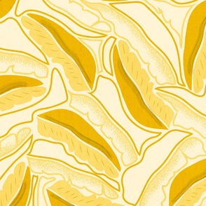 Monochrome Banana Leaves- Mustard Yellow- Tropical Paper cut Puzzle- Large Scale