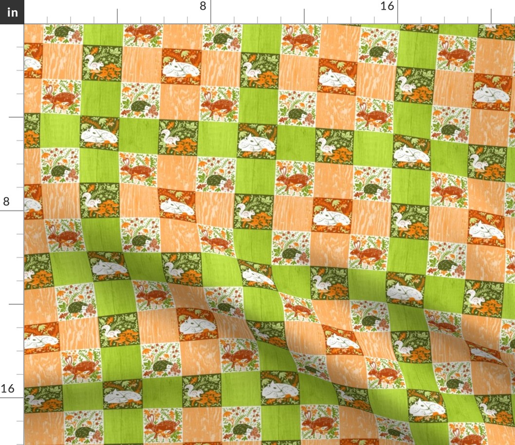 Woodland Check- Fall Checkered Plaid with Forest Animals- Small Scale