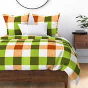 Woodland Check- Fall Checkered Plaid with Woodgrain Texture- Apricot Orange Terracotta Yellow Green Avocado Olive- Large Scale