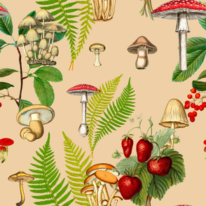 Forest,wild flowers,mushrooms pattern 