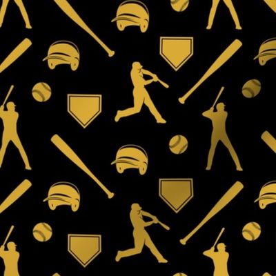 baseball fabric - gold on black - LAD21