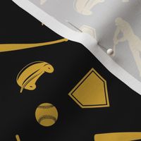 baseball fabric - gold on black - LAD21