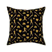 baseball fabric - gold on black - LAD21