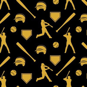 baseball fabric - gold on black - LAD21