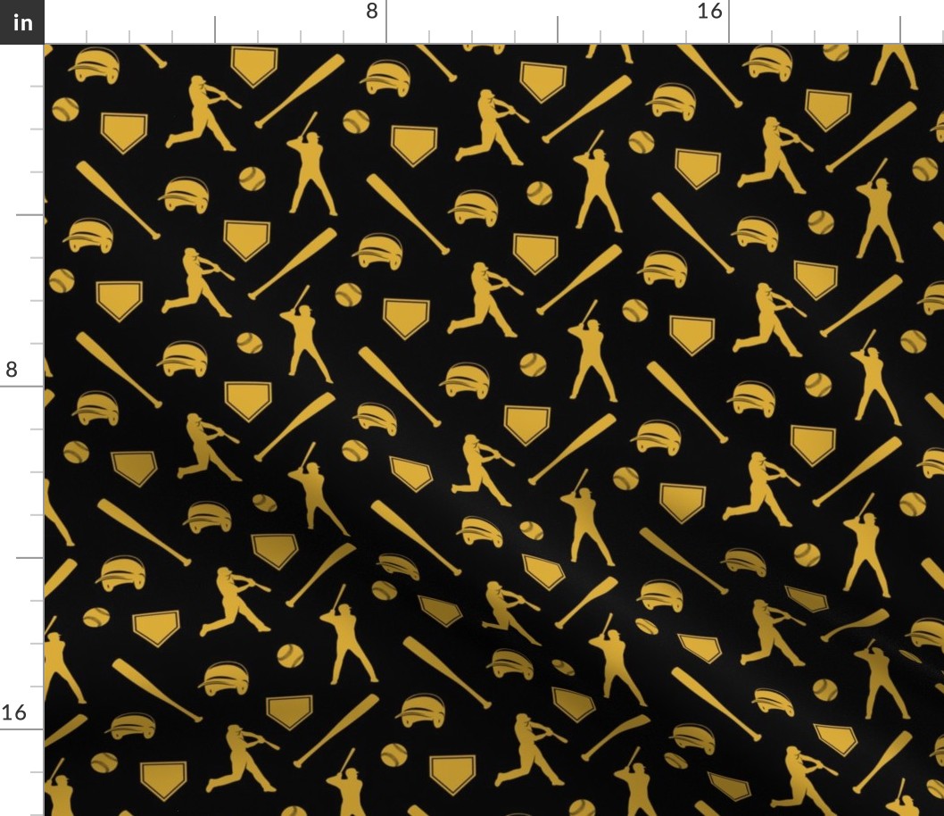 baseball fabric - gold on black - LAD21