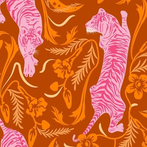 Tigris Nouveau- Lunar New Year-Spring Festival- Terracotta Orange Pink- Large Scale