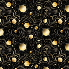 Solaris- Space Beyond Sun Moon Stars Planets- Black and Gold- Regular Scale