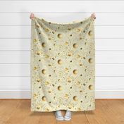 Solaris- Space Beyond Sun Moon Stars Planets- Gold on Beige- Large Scale