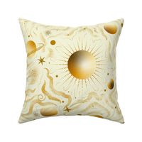 Solaris- Space Beyond Sun Moon Stars Planets- Gold on Beige- Large Scale