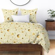 Solaris- Space Beyond Sun Moon Stars Planets- Gold on Beige- Large Scale