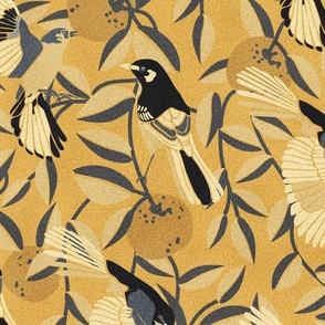 Bird Song- Mockingbird and Oranges- Black Gold- Large Scale