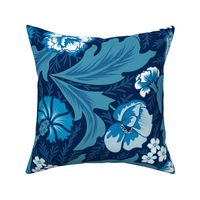 Victorian Melody- Garden Florals- Cool Blue Navy- Large Scale