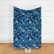 Victorian Melody- Garden Florals- Cool Blue Navy- Large Scale