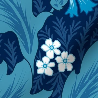 Victorian Melody- Garden Florals- Cool Blue Navy- Large Scale