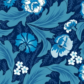 Victorian Melody- Garden Florals- Cool Blue Navy- Large Scale