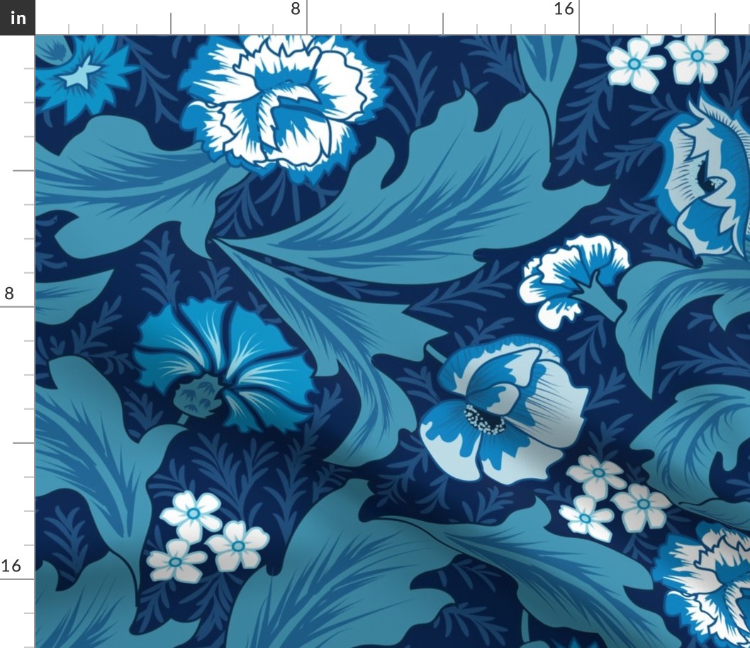 Victorian Melody- Garden Florals- Cool Blue Navy- Large Scale