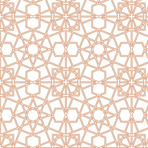 Alhambra tile, red and gold line on white