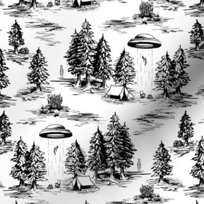 Small-Scale Black and White Alien Abduction Toile de Jouy