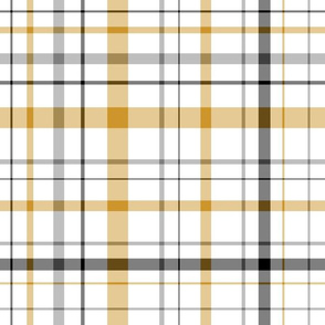 Gold, black and white plaid