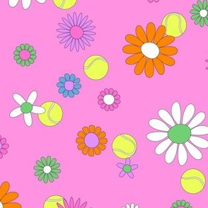 COURT SPORTS BRIGHT SUMMER TENNIS BALLS WITH FLOWERS PINK SMALL