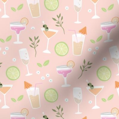 Sweet summer drinks prosecco long island ice tea and margarita party pastel blush pink orange mint