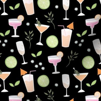 Sweet summer drinks prosecco long island ice tea and margarita party black pink orange mint