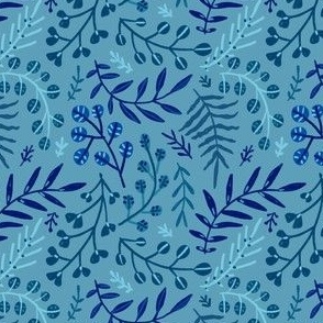 Small botany. Leaves pattern blue
