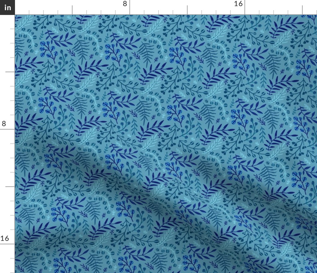 Small botany. Leaves pattern blue