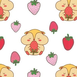 Kawaii Hamster animals and strawberries fruits