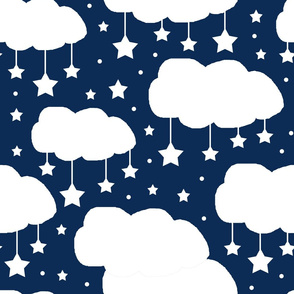 Navy Blue Clouds Stars