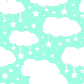 White Clouds Star Mint Green