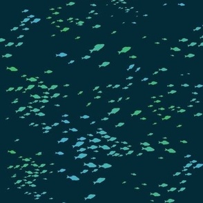 Midnight Blue and green schools of mackerel fish