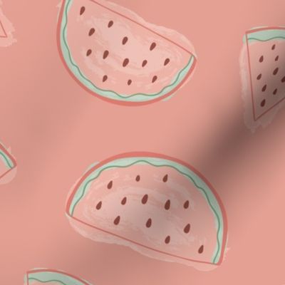 watermelon, fruit, summer, slice, pink, watercolor