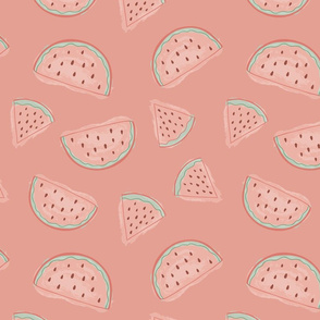 watermelon, fruit, summer, slice, pink, watercolor