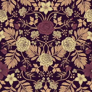 Elegant Peach & Burgundy Floral - Large Scale