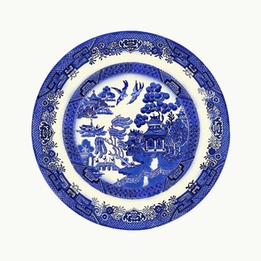 9 inch blue willow plate embroidery