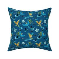 PP21140_Nash Surfing Parrot Paradise Fish Octopus Ocean Dark Blue Hidden Hawaiian Seaml