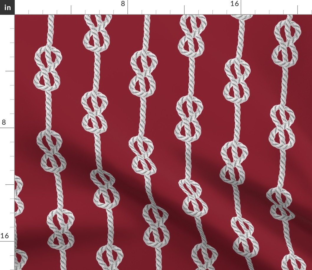 Vertical rope knots white dark red
