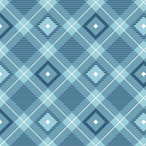 Tartan, Middle diagonal with horizontal stripes, dark gray-blue squares