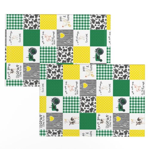 3 inch Farm//Love you till the cows come home//I will always love ewe//Green&Yelllow - wholecloth cheater quilt - Rotated