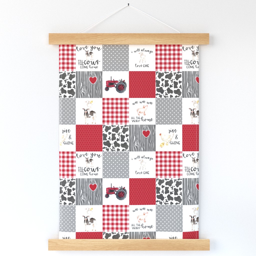 3 inch Farm//Love you till the cows come home//I will always love ewe//Red - wholecloth cheater quilt