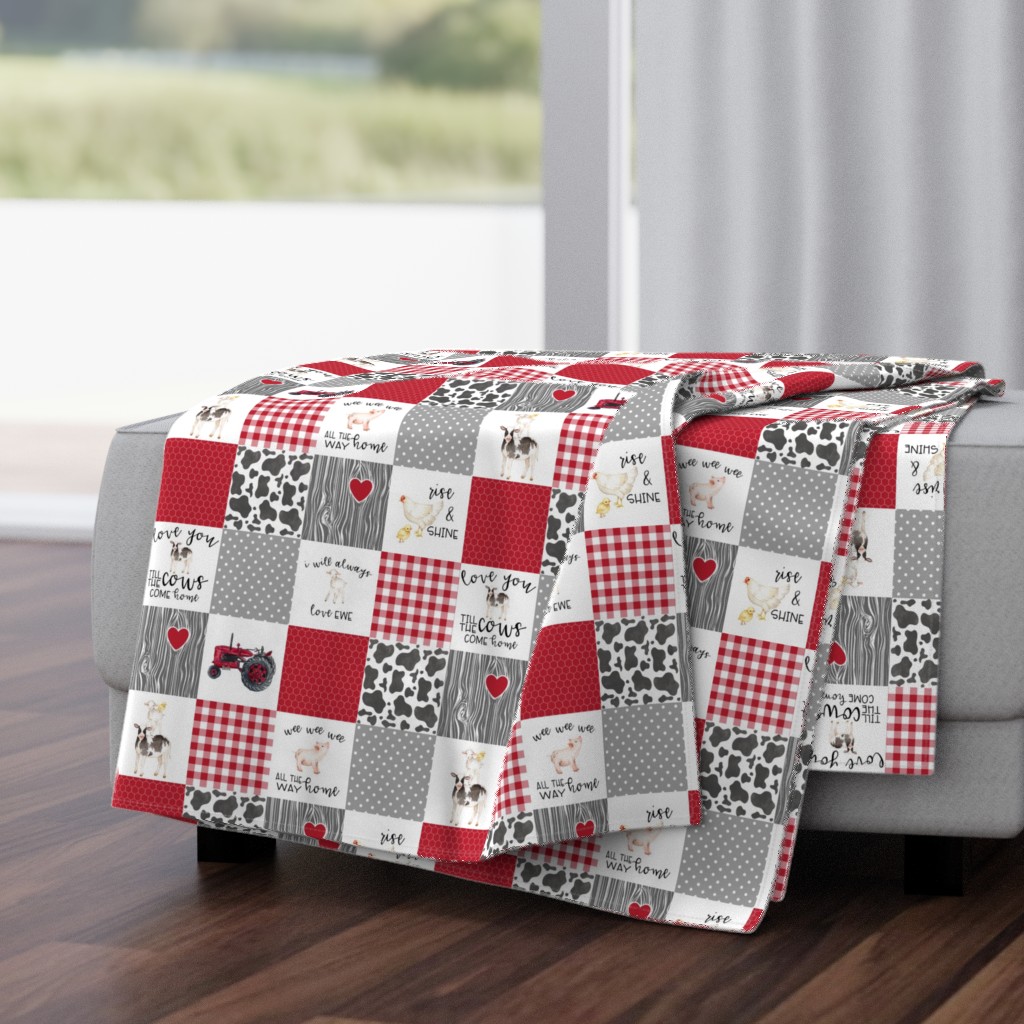 3 inch Farm//Love you till the cows come home//I will always love ewe//Red - wholecloth cheater quilt