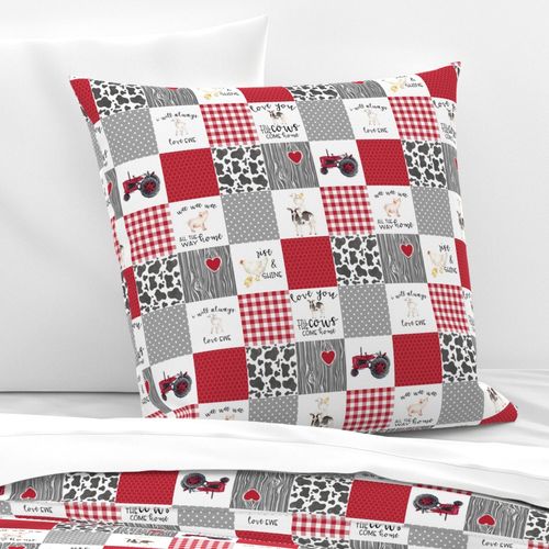 3 inch Farm//Love you till the cows come home//I will always love ewe//Red - wholecloth cheater quilt