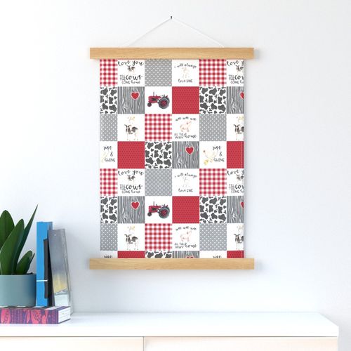 3 inch Farm//Love you till the cows come home//I will always love ewe//Red - wholecloth cheater quilt