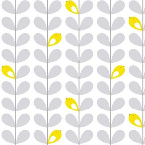 Birds in Vines - Soft Gray on White - Medium 